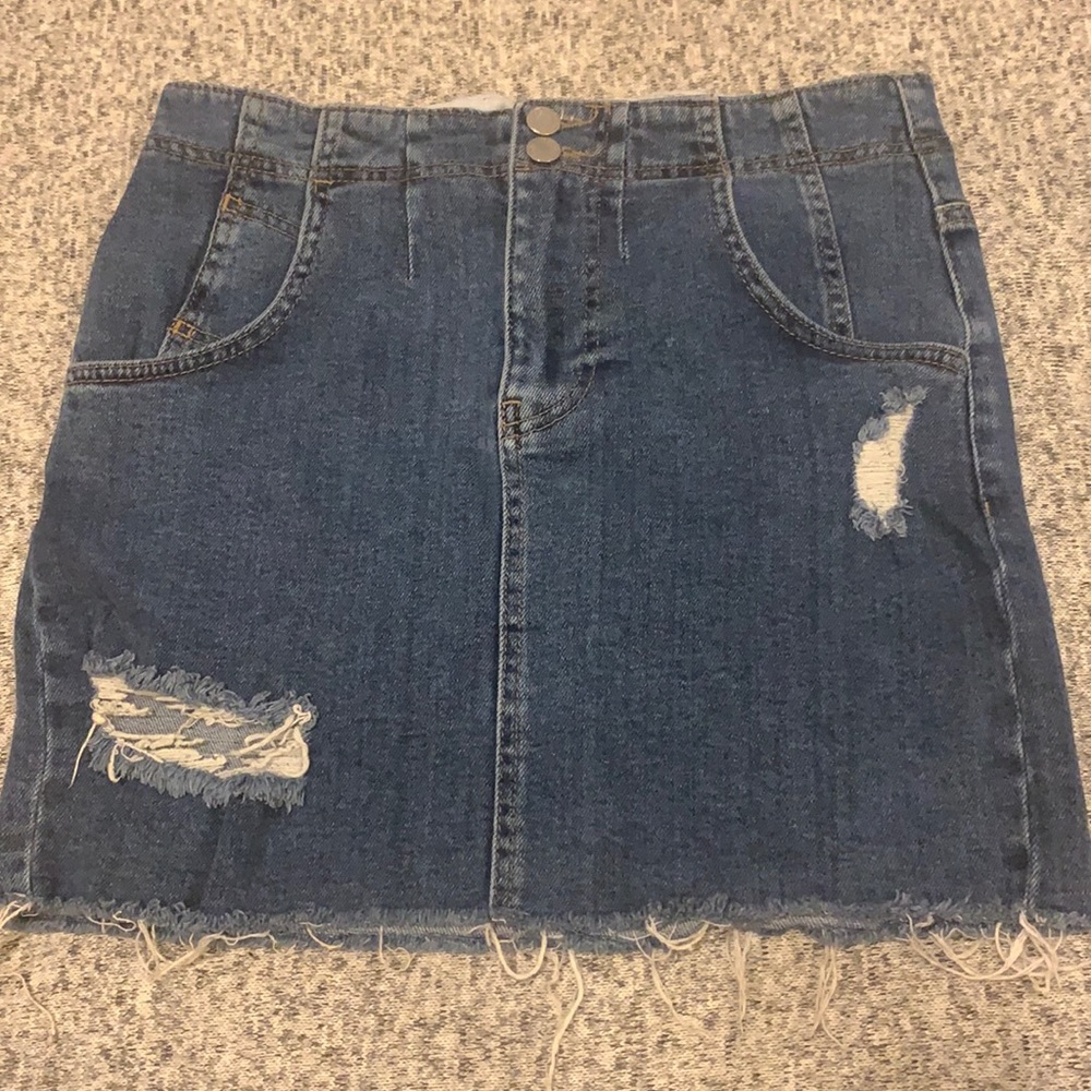 Free People Distressed Jean Skirt